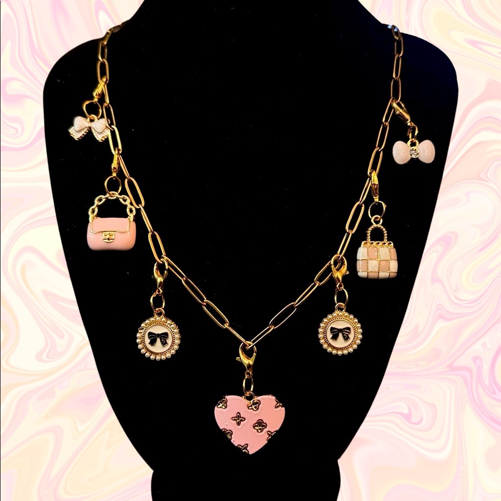 Pink Heart Charm Necklace | Gold Stainless Steel Chain | Y2K Chic Fashion Style